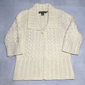 Inis Crafts Ivory Creme Merino Wool Cable Knit Cardigan Sweater Women's Sz Large